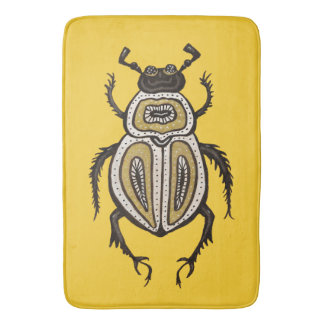 Fun Cartoon Beetle Ink Drawn Insect Art on Yellow Bath Mat