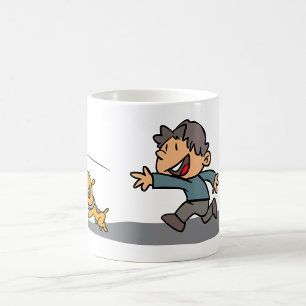 Fun Cartoon Boy and Dog Playing Fetch  Coffee Mug