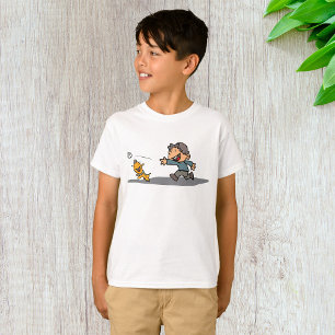 Fun Cartoon Boy and Dog Playing Fetch  T-Shirt