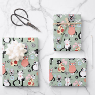 Fun Cartoon Cats Wrapping Paper Sheet