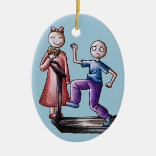 Fun Cartoon Couple Treadmill Boy and Cookie Girl Ceramic Tree Decoration