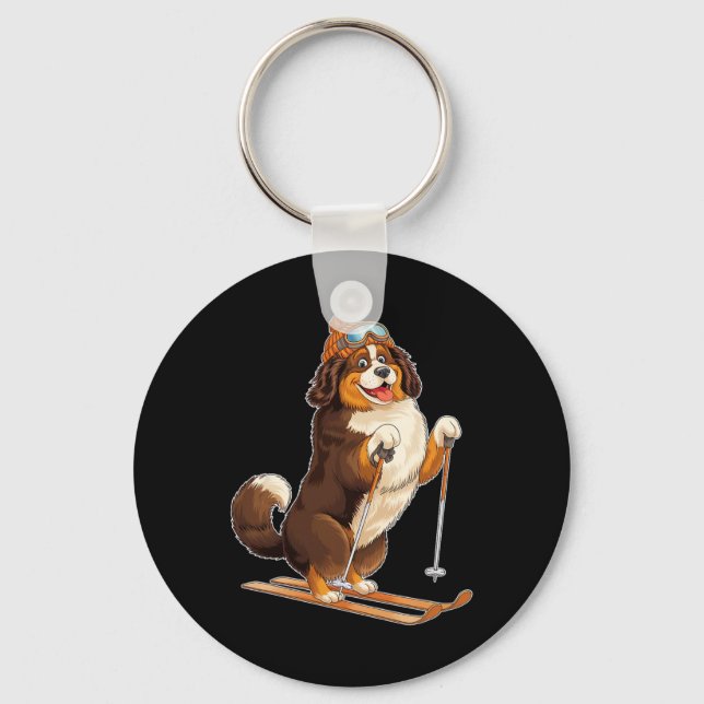Fun Cartoon Dog Enjoying Skiing  Key Ring (Front)