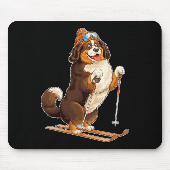 Fun Cartoon Dog Enjoying Skiing  Mouse Mat (Front)