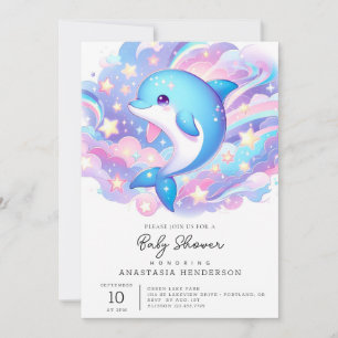 Fun Cartoon Dolphin Baby Shower Invitation
