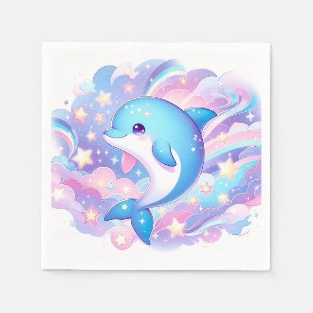 Fun Cartoon Dolphin Baby Shower Napkin (Front)