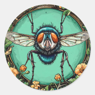 Fun cartoon fly playful and bold aesthetic classic round sticker