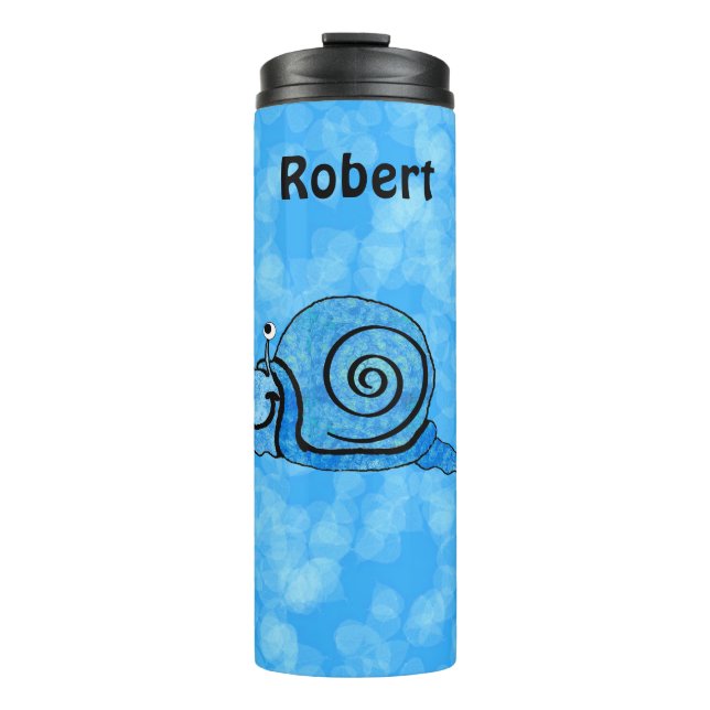 Fun Cartoon Happy Snail Shades Aqua Blue Thermal Tumbler (Front)