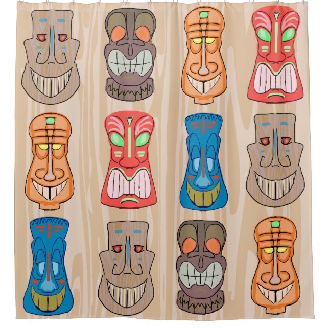 Fun Cartoon Hawaiian Tiki Head Shower Curtain (Front)