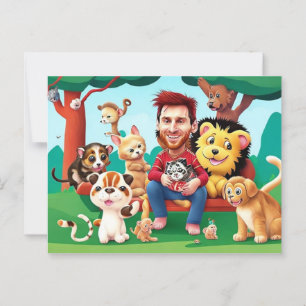Fun cartoon image Messi cute  animals Postcard