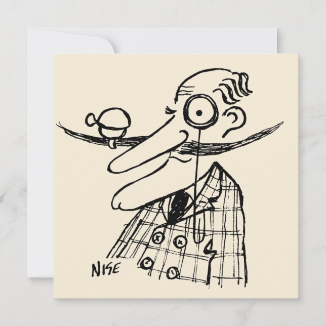 Fun Cartoon of Aristocrat with Handlebar Moustache Card (Front)