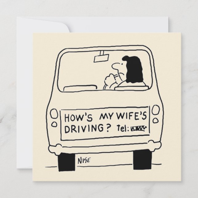 Fun Cartoon of Wife Driving a Car Card (Front)