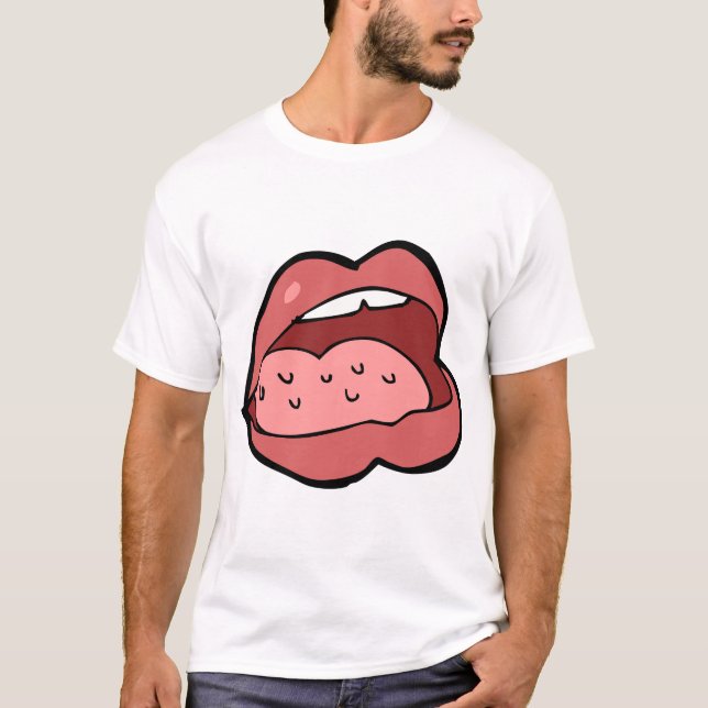 Fun Cartoon Open Mouth and Lips T-Shirt (Front)