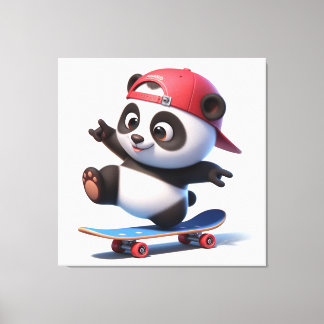 Fun Cartoon Panda on Skateboard Canvas Print