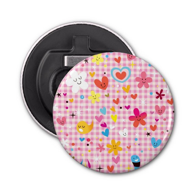 fun cartoon pattern pink bottle opener (Front)