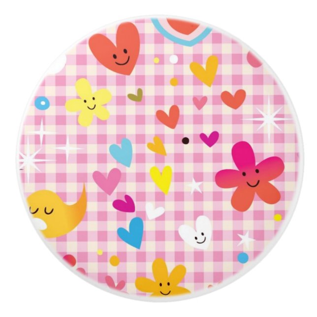 fun cartoon pattern pink ceramic knob (Front)