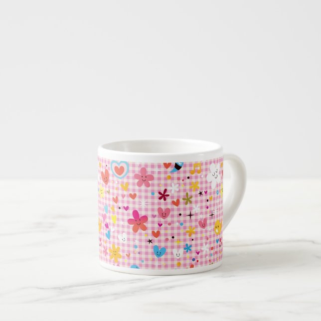 fun cartoon pattern pink espresso cup (Front Right)
