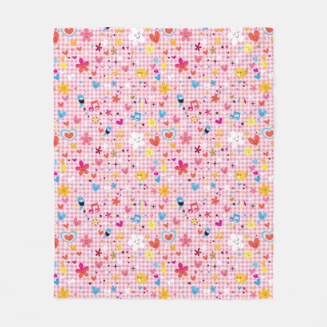 fun cartoon pattern pink fleece blanket (Front)