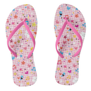 fun cartoon pattern pink flip flops