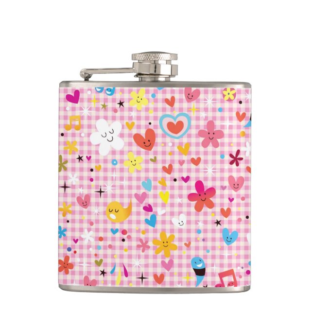 fun cartoon pattern pink hip flask (Front)
