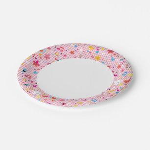 fun cartoon pattern pink paper plate