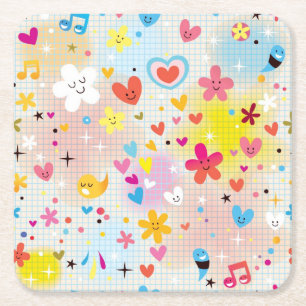 fun cartoon pattern square paper coaster