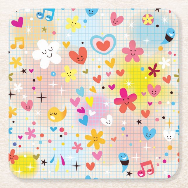 fun cartoon pattern square paper coaster (Front)