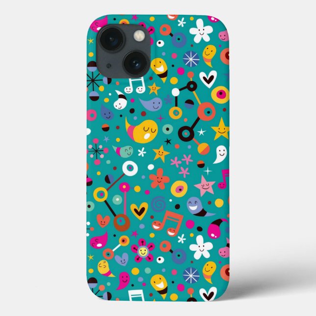 fun cartoon pattern teal Case-Mate iPhone case (Back)