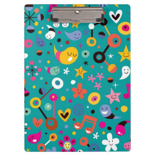 fun cartoon pattern teal clipboard