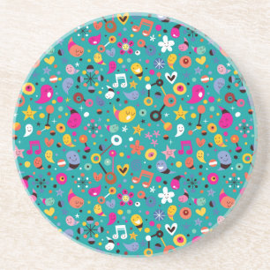 fun cartoon pattern teal coaster