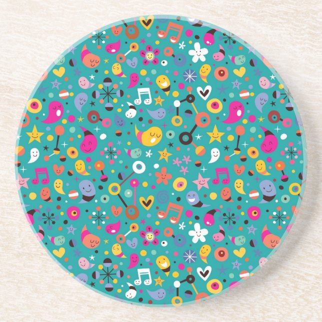 fun cartoon pattern teal coaster (Front)