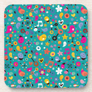 fun cartoon pattern teal coaster