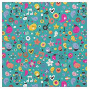 fun cartoon pattern teal fabric