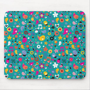fun cartoon pattern teal mouse mat