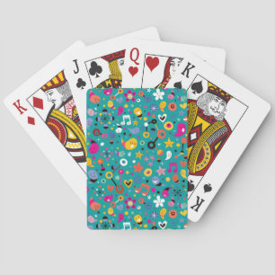fun cartoon pattern teal playing cards