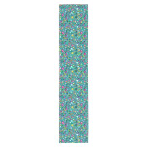 fun cartoon pattern teal short table runner