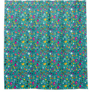 fun cartoon pattern teal shower curtain