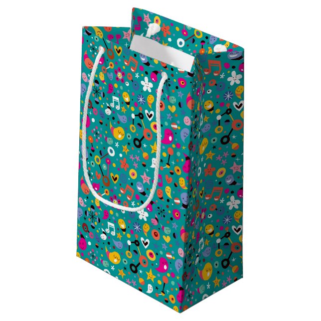 fun cartoon pattern teal small gift bag (Back Angled)