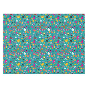 fun cartoon pattern teal tablecloth