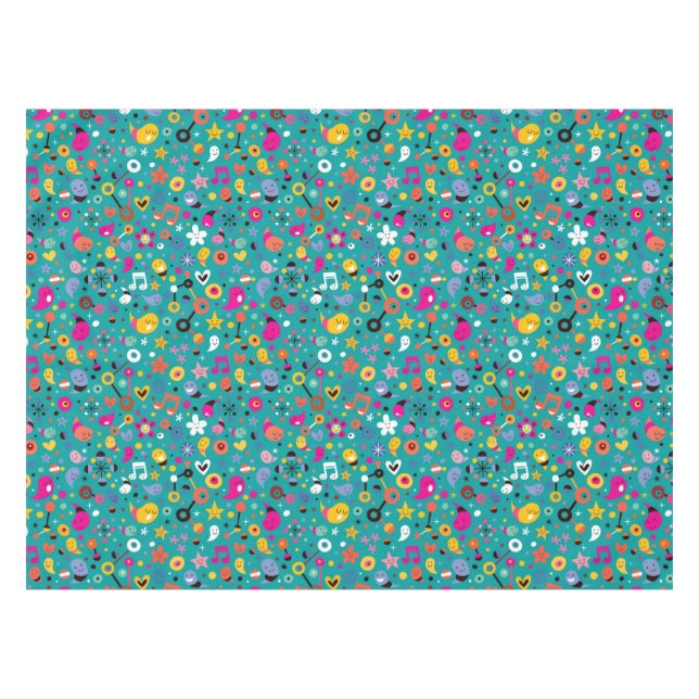 fun cartoon pattern teal tablecloth (Front (Horizontal))