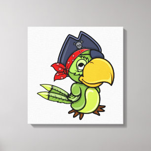 Fun Cartoon Pirate Parrot Canvas Print