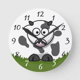 Fun Cartoon Round Cow Round Clock
