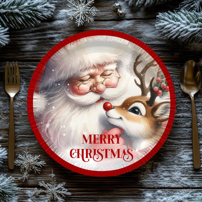 Fun Cartoon Santa Claus Rudolph Dinner Plates (Fun Cartoon Santa Claus Rudolph Dinner Plates)