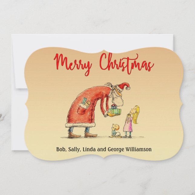 Fun Cartoon Santa Delivers Gifts Christmas Fancy Holiday Card (Front)