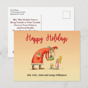 Fun Cartoon Santa Delivers Gifts Happy Holidays Postcard