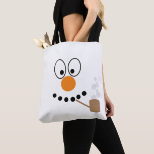 Fun Cartoon Snowman Face Christmas Tote Bag