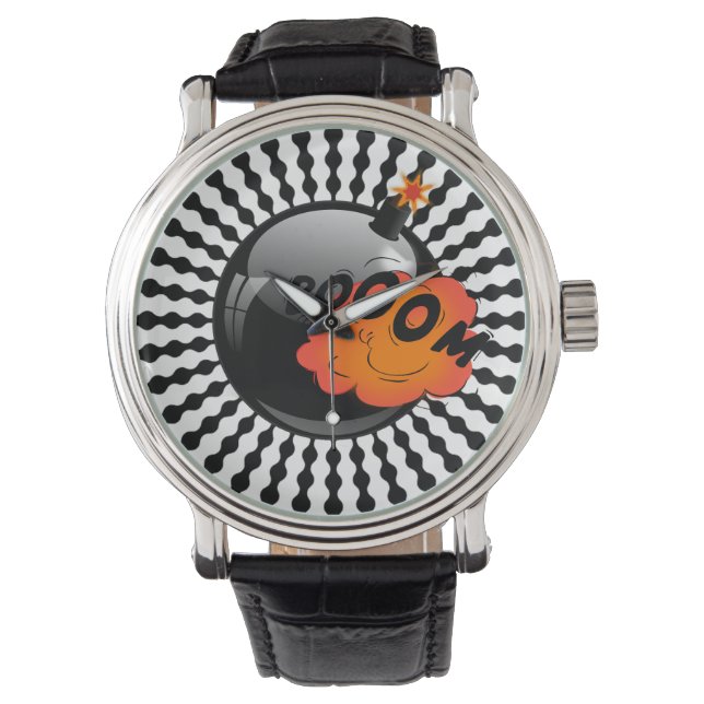 Fun Cartoon-Style Bomb BOOM Op Art Watch (Front)