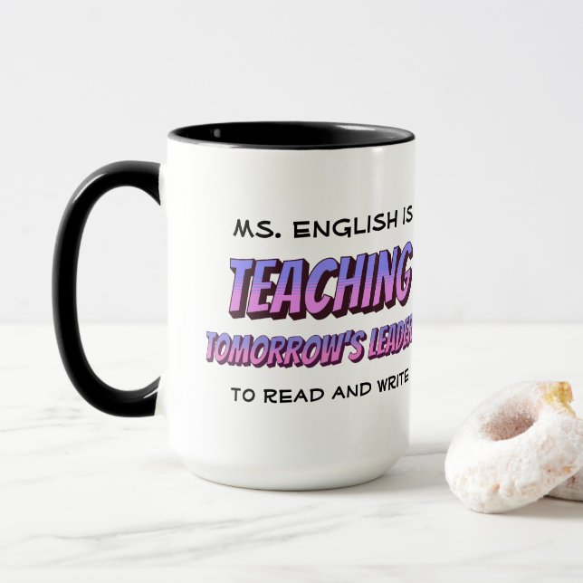 Fun Cartoon Style Personalised English Teacher Mug (With Donut)