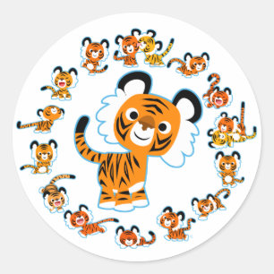 Fun Cartoon Tigers Mandala (Blue) Sticker