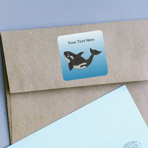 Fun Cartoon Type Killer Whale blue Water Bubbles Square Sticker