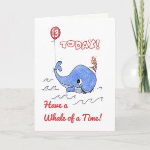 Fun Cartoon Whale and Balloon 13th Birthday Card